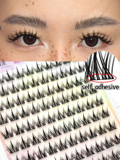 100pcs Natural Looking Soft Eyelashes Without Glue For Beginners, Cute Cartoon Pet Eyelashes Three-Part Segmented C-Curl False Eyelasheslash Clusters,Eyelash Clusters,Individual Eyelashes,Lashes,Fake