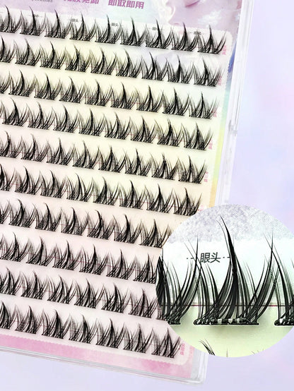 100pcs Natural Looking Soft Eyelashes Without Glue For Beginners, Cute Cartoon Pet Eyelashes Three-Part Segmented C-Curl False Eyelasheslash Clusters,Eyelash Clusters,Individual Eyelashes,Lashes,Fake