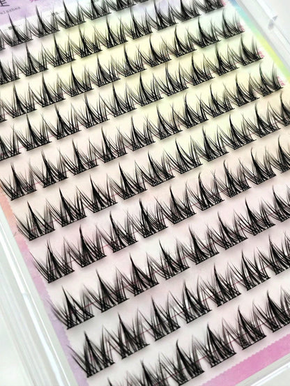 100pcs Natural Looking Soft Eyelashes Without Glue For Beginners, Cute Cartoon Pet Eyelashes Three-Part Segmented C-Curl False Eyelasheslash Clusters,Eyelash Clusters,Individual Eyelashes,Lashes,Fake