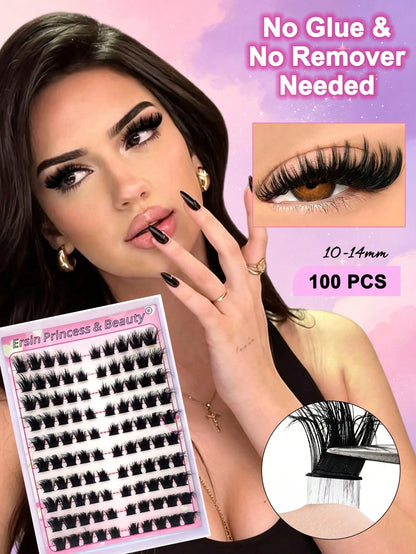 100pcs Self-Adhesive False Eyelash Clusters, 10-14mm Fluffy Cat Eye Effect Segmented False Eyelashes, Glue-Free Single Fluffy False Eyelashes, Self-Adhesive DIY False Eyelash Extensions, Glue-Free Rem