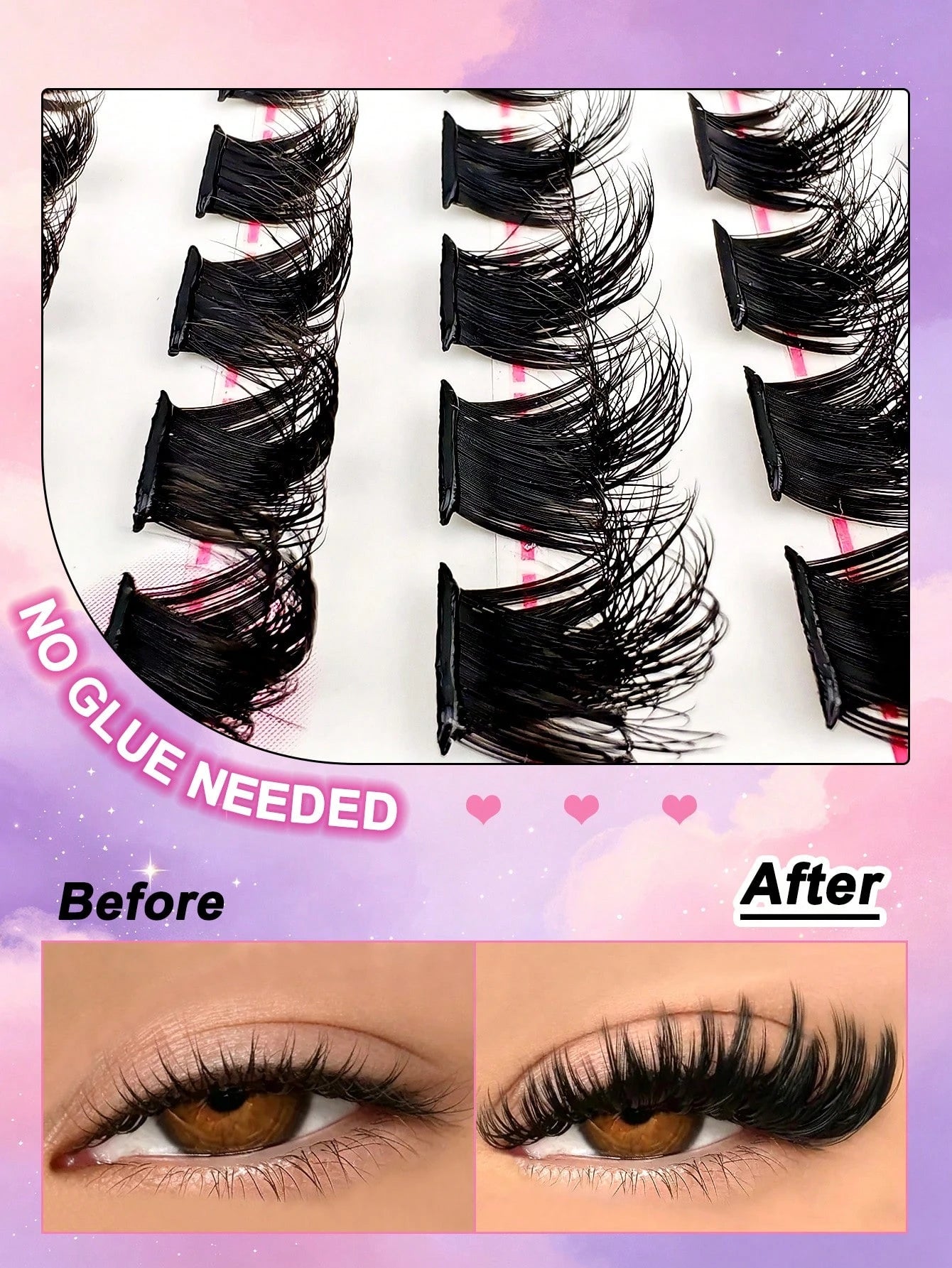 100pcs Self-Adhesive False Eyelash Clusters, 10-14mm Fluffy Cat Eye Effect Segmented False Eyelashes, Glue-Free Single Fluffy False Eyelashes, Self-Adhesive DIY False Eyelash Extensions, Glue-Free Rem