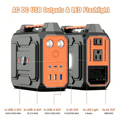 100W 146Wh Portable Power Station Solar Generator Battery Pack Fast Charging With Multiple Outlets LED Flashlight For Outdoor Camping, Road Trip, Hiking, Fishing, RV Trip, Emergency Power, Festival Gi