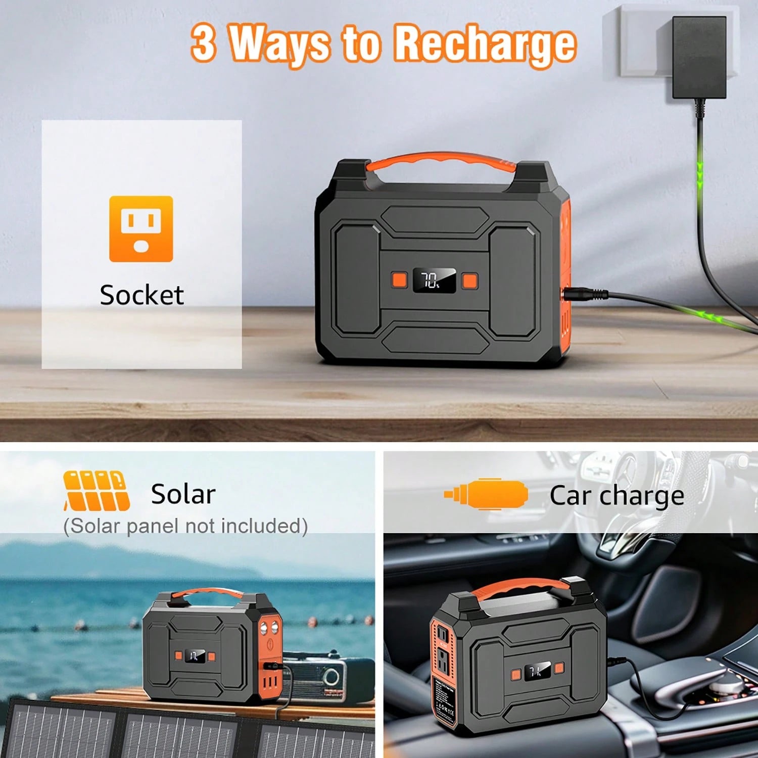 100W 146Wh Portable Power Station Solar Generator Battery Pack Fast Charging With Multiple Outlets LED Flashlight For Outdoor Camping, Road Trip, Hiking, Fishing, RV Trip, Emergency Power, Festival Gi