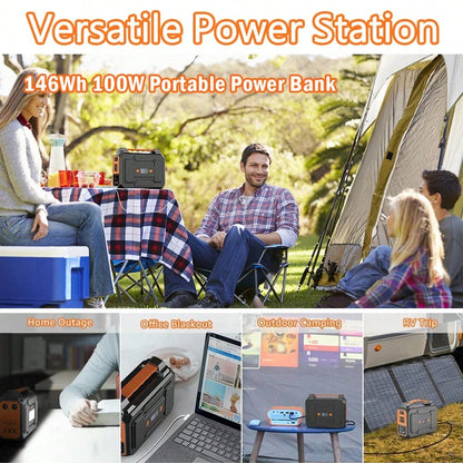 100W 146Wh Portable Power Station Solar Generator Battery Pack Fast Charging With Multiple Outlets LED Flashlight For Outdoor Camping, Road Trip, Hiking, Fishing, RV Trip, Emergency Power, Festival Gi