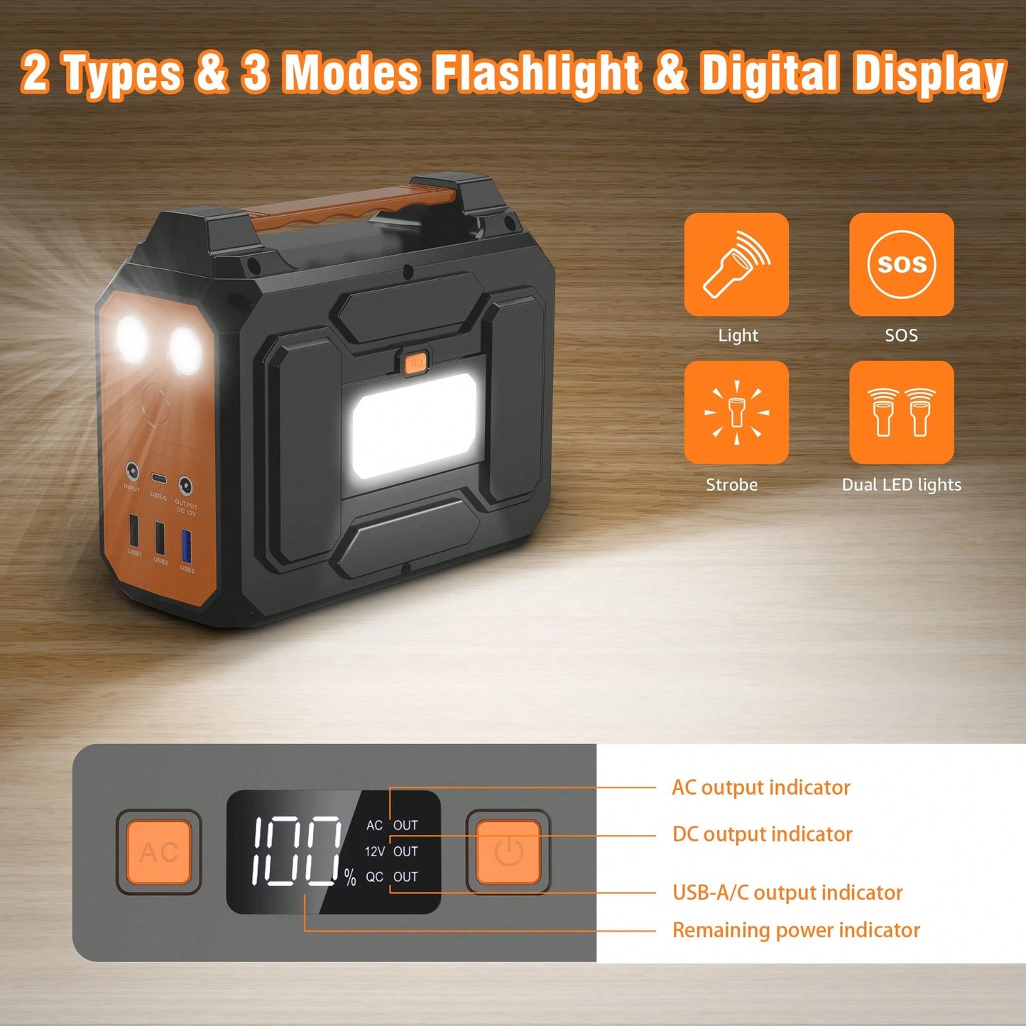 100W 146Wh Portable Power Station Solar Generator Battery Pack Fast Charging With Multiple Outlets LED Flashlight For Outdoor Camping, Road Trip, Hiking, Fishing, RV Trip, Emergency Power, Festival Gi