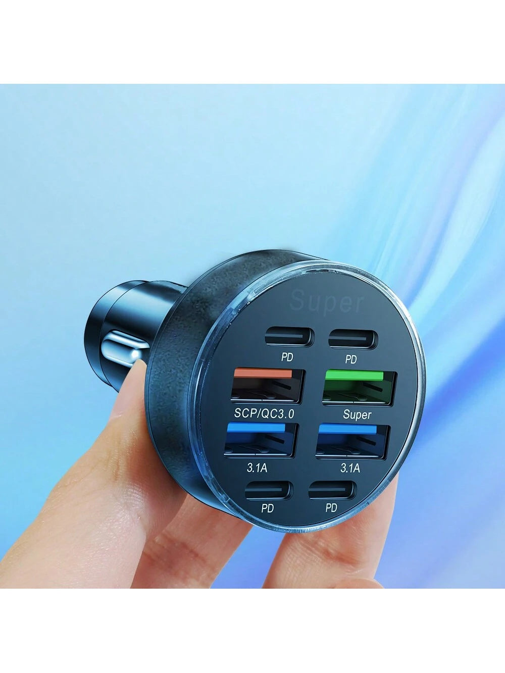 100W Multi-Port Fast Charging Car Charger, 8-Port, Compatible With IPhone And USB-C PD, High-Speed Car Charging Hub With USB Connectors, Male To Female, No Battery Included