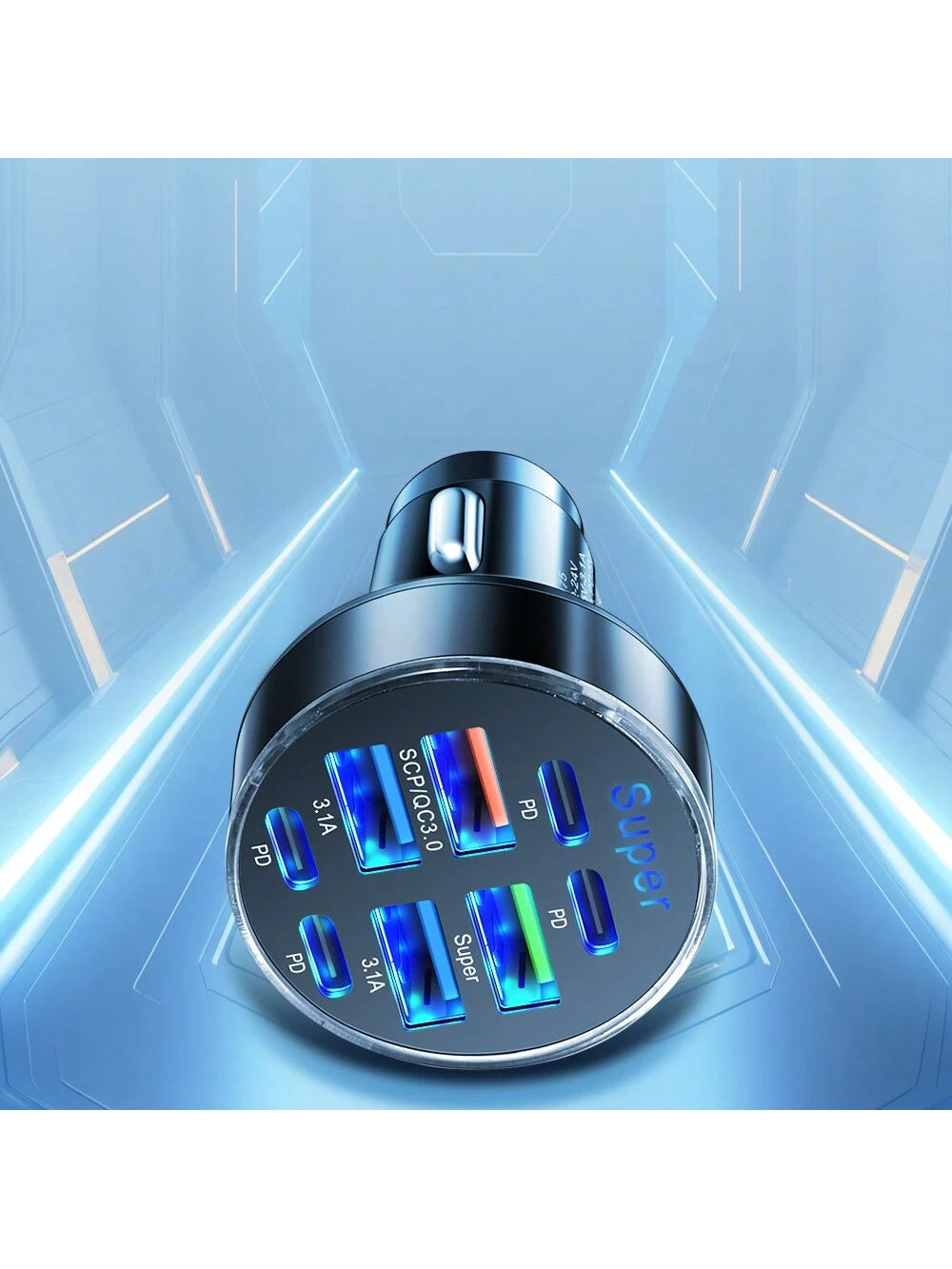 100W Multi-Port Fast Charging Car Charger, 8-Port, Compatible With IPhone And USB-C PD, High-Speed Car Charging Hub With USB Connectors, Male To Female, No Battery Included