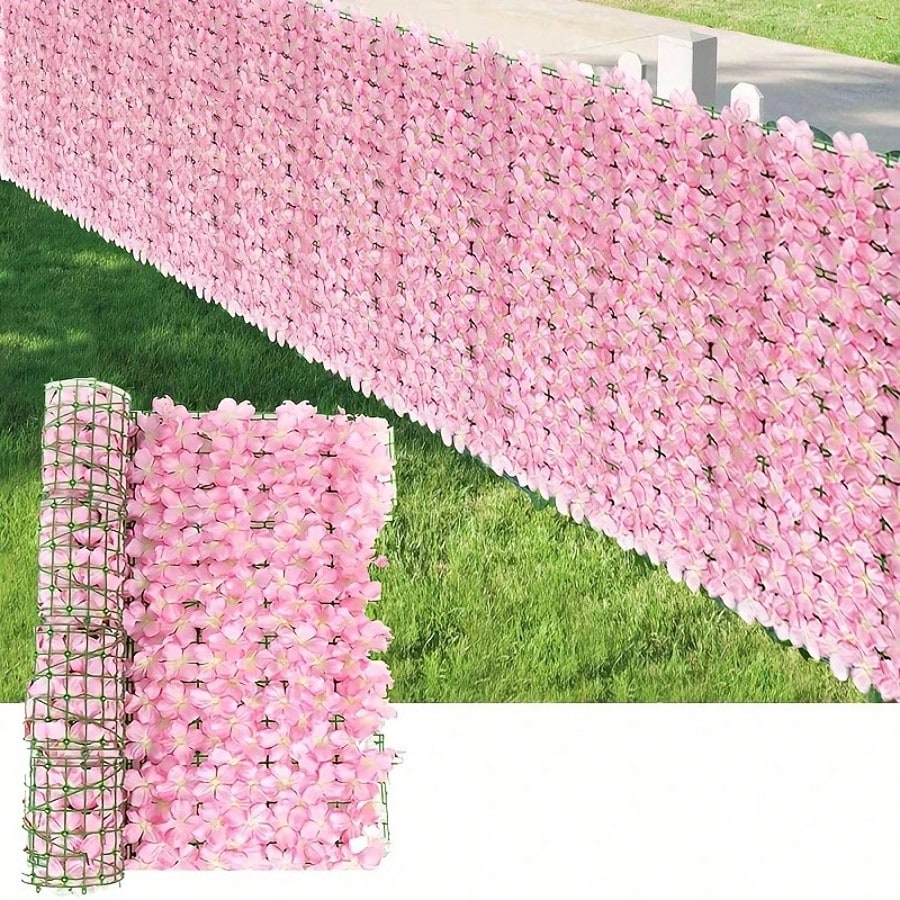 100x50cm Elegant Artificial Ivy Privacy Screen- Decorated With Pink Wisteria And Green Leaves, Ideal For Outdoor Garden, Patio, Balcony, Perfect For Weddings, Engagements, Mother's Day And More, Also