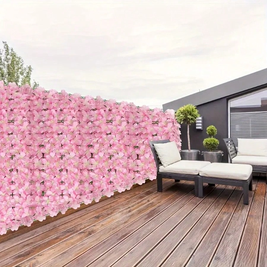 100x50cm Elegant Artificial Ivy Privacy Screen- Decorated With Pink Wisteria And Green Leaves, Ideal For Outdoor Garden, Patio, Balcony, Perfect For Weddings, Engagements, Mother's Day And More, Also