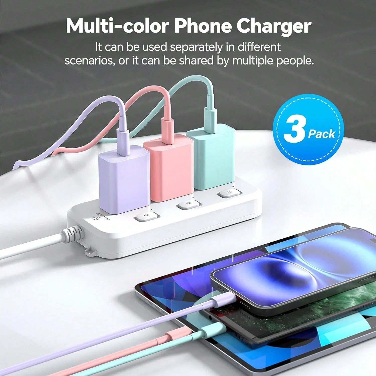 10FT/3M Compatible For Iphone Charger Fast Charging, 1-3Pack 20W USB C Charger Block, 60W 10FT USB C Wall Charger Cable, Compatible With Phone 15/16 Pro/Max/Plus- Green Purple Pink White Phone Charge