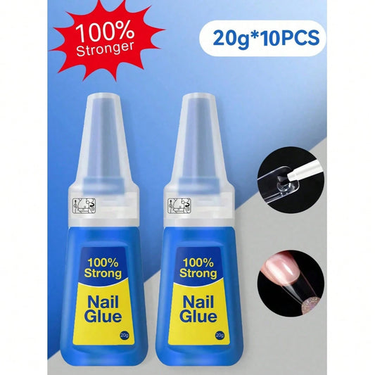 10pcs 401 Nail Glue 20g, Strong Hold Quick Dry Nail Adhesive For Press On Nails, Acrylic Nails, False Nails, Nail Tips & DIY Nail Art Repair, Clear Long Lasting Manicure Glue