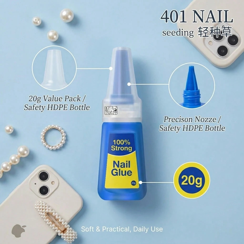 10pcs 401 Nail Glue 20g, Strong Hold Quick Dry Nail Adhesive For Press On Nails, Acrylic Nails, False Nails, Nail Tips & DIY Nail Art Repair, Clear Long Lasting Manicure Glue