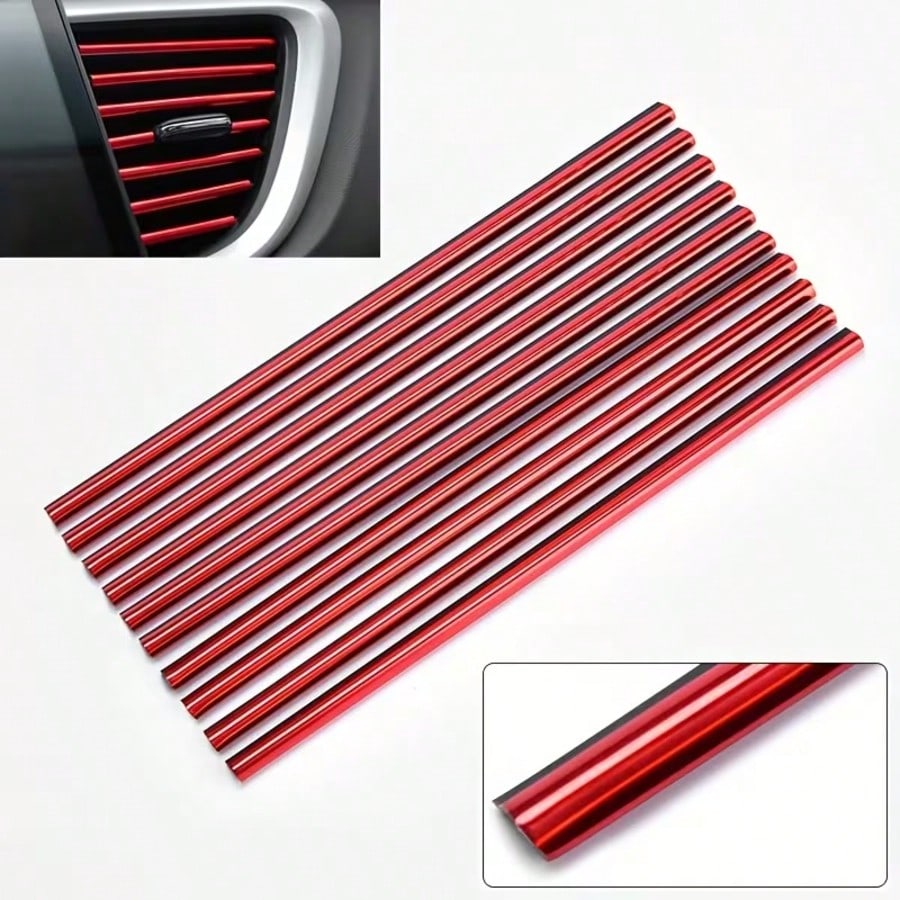 10pcs 7.87inch Car Air Conditioner Decoration Strip For Vent Outlet, U Shape Plated PVC Color Shiny Car Decorative Strips, Styling Car Door Edge Corner Protector, Durable And Fashionable Design To Enh