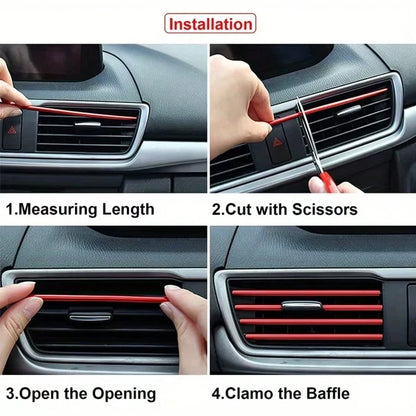 10pcs 7.87inch Car Air Conditioner Decoration Strip For Vent Outlet, U Shape Plated PVC Color Shiny Car Decorative Strips, Styling Car Door Edge Corner Protector, Durable And Fashionable Design To Enh