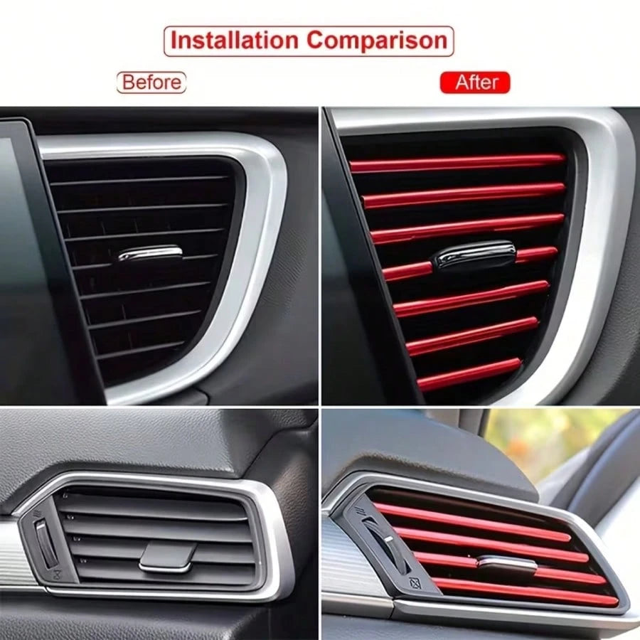 10pcs 7.87inch Car Air Conditioner Decoration Strip For Vent Outlet, U Shape Plated PVC Color Shiny Car Decorative Strips, Styling Car Door Edge Corner Protector, Durable And Fashionable Design To Enh