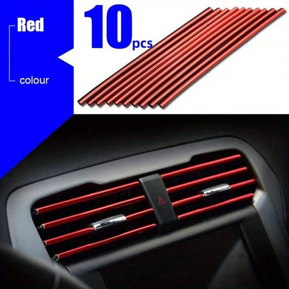 10pcs 7.87inch Car Air Conditioner Decoration Strip For Vent Outlet, U Shape Plated PVC Color Shiny Car Decorative Strips, Styling Car Door Edge Corner Protector, Durable And Fashionable Design To Enh