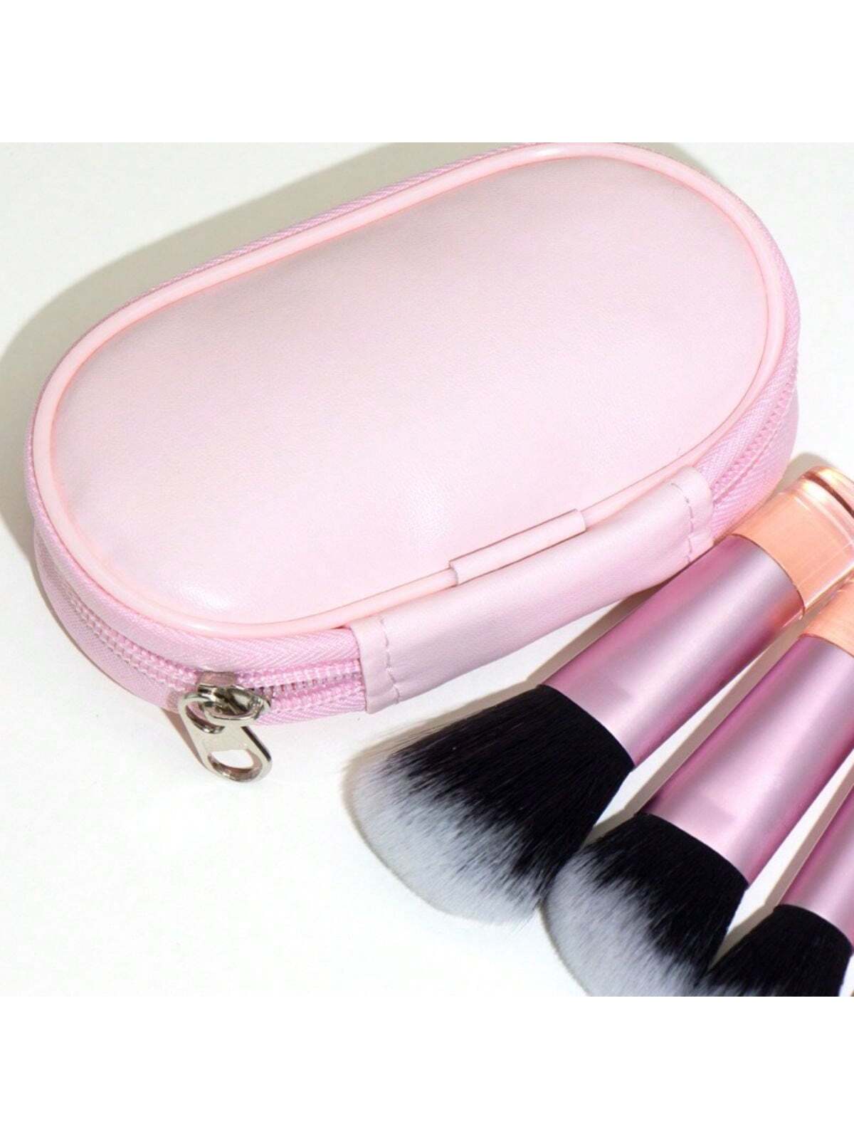 10pcs Pink Mini Makeup Brushes Set With Crystal Handle, Short Handle Portable Travel Makeup Brushes Kit- Powder Brush, Contour Brush, Blush Brush, Highlighter Brush, Eyeshadow Brush, Eyebrow Brush, L