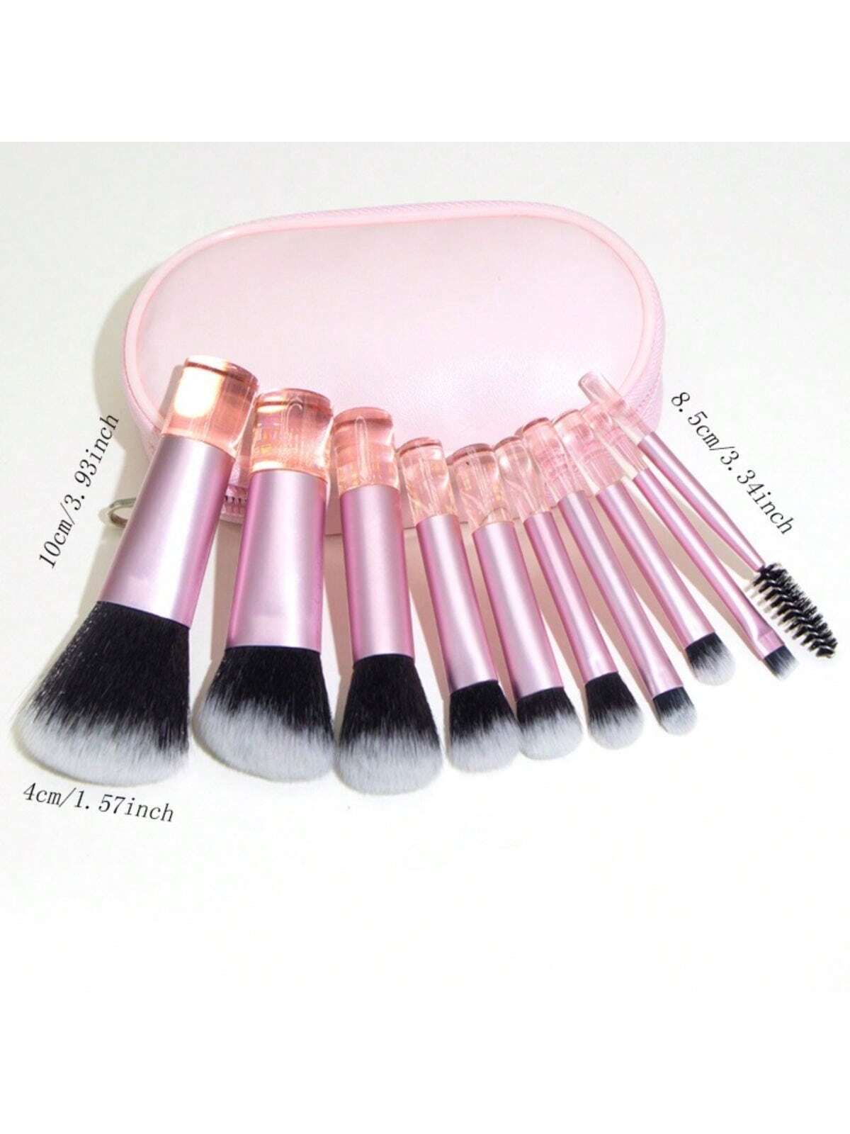 10pcs Pink Mini Makeup Brushes Set With Crystal Handle, Short Handle Portable Travel Makeup Brushes Kit- Powder Brush, Contour Brush, Blush Brush, Highlighter Brush, Eyeshadow Brush, Eyebrow Brush, L