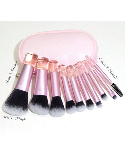 10pcs Pink Mini Makeup Brushes Set With Crystal Handle, Short Handle Portable Travel Makeup Brushes Kit- Powder Brush, Contour Brush, Blush Brush, Highlighter Brush, Eyeshadow Brush, Eyebrow Brush, L