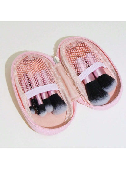10pcs Pink Mini Makeup Brushes Set With Crystal Handle, Short Handle Portable Travel Makeup Brushes Kit- Powder Brush, Contour Brush, Blush Brush, Highlighter Brush, Eyeshadow Brush, Eyebrow Brush, L