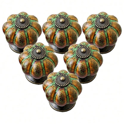 10Pcs Pumpkin Ceramic Drawer Knobs, Dresser Knobs Vintage Door Pull Handles Retro Antique Floral Leaf Pattern For Furniture Drawer Dresser Cabinet With Screws (White/Blue)