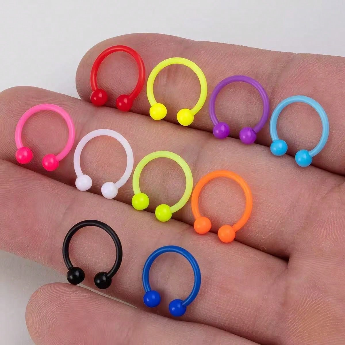 10pcs Random Color Set: Nose Ring, Nose Stud, C-Shaped Nose Ring, Eyebrow Stud, Cartilage Stud, Body Piercing Jewelry, Women's Birthday Gift