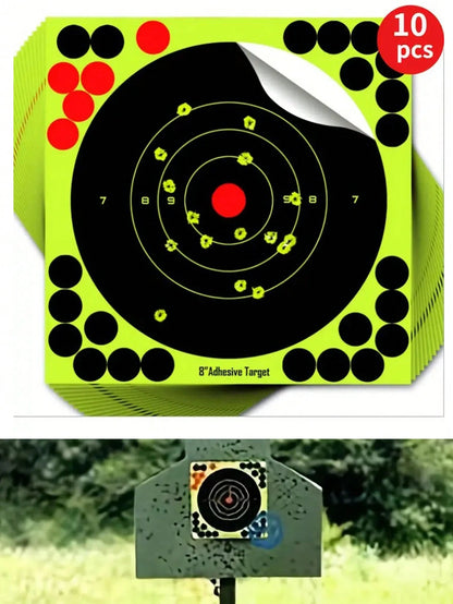 10pcs Shooting Target Paster Self Adhesive Reactivity Aim Hunt Training Target Papers Stickers Training Hunting Accessories- 8 Inches For Shooting Practice, Tactical Gear, And Hunting