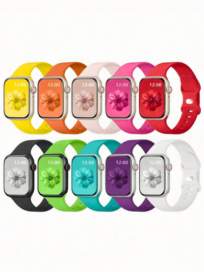 10pcs Soft Silicone Sports Watch Bands For Apple Watch 38mm 40mm 41mm 42mm 44mm 45mm 46mm 49mm, Compatible With Series 10 SE 9 8 7 6 5 4 3 Ultra, Unisex Fashion Fitness Essential Gift Set