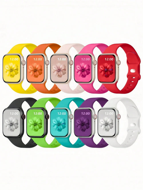 10pcs Soft Silicone Sports Watch Bands For Apple Watch 38mm 40mm 41mm 42mm 44mm 45mm 46mm 49mm, Compatible With Series 10 SE 9 8 7 6 5 4 3 Ultra, Unisex Fashion Fitness Essential Gift Set