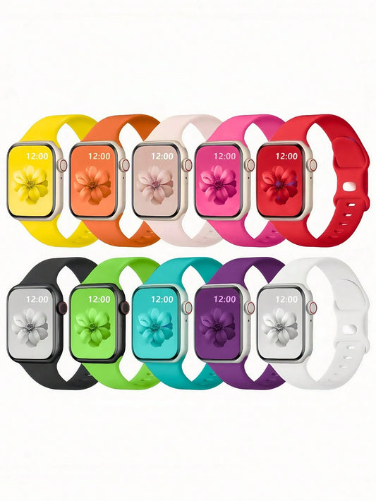 10pcs Soft Silicone Sports Watch Bands For Apple Watch 38mm 40mm 41mm 42mm 44mm 45mm 46mm 49mm, Compatible With Series 10 SE 9 8 7 6 5 4 3 Ultra, Unisex Fashion Fitness Essential Gift Set