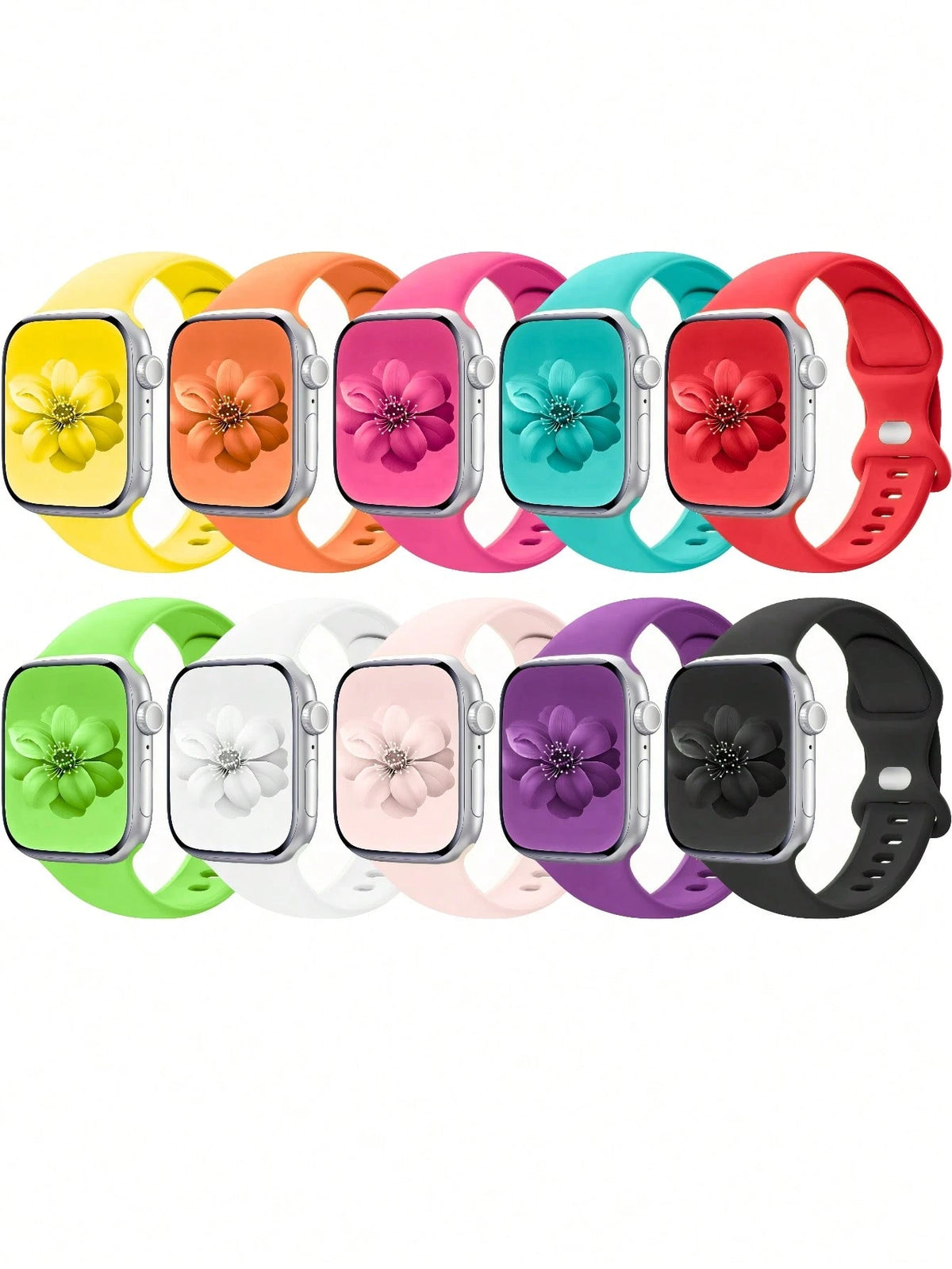 10pcs Soft Silicone Sports Watch Bands For Apple Watch 38mm 40mm 41mm 42mm 44mm 45mm 46mm 49mm, Compatible With Series 10 SE 9 8 7 6 5 4 3 Ultra, Unisex Fashion Fitness Essential Gift Set