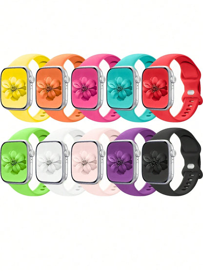 10pcs Soft Silicone Sports Watch Bands For Apple Watch 38mm 40mm 41mm 42mm 44mm 45mm 46mm 49mm, Compatible With Series 10 SE 9 8 7 6 5 4 3 Ultra, Unisex Fashion Fitness Essential Gift Set