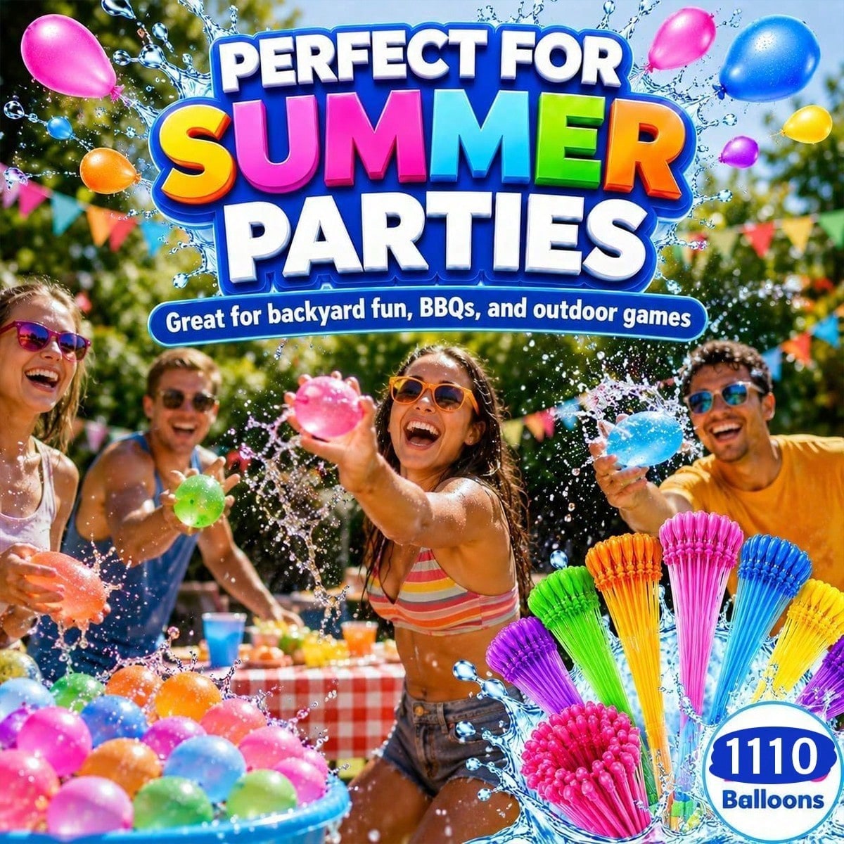 111/1110pcs Water Balloons Quick Fill – 1000PCS Refill Kit, Fast Fill & Self-Sealing Water Bombs For Kids & Adults, Outdoor Summer Games, Pool, Party & Backyard Fun