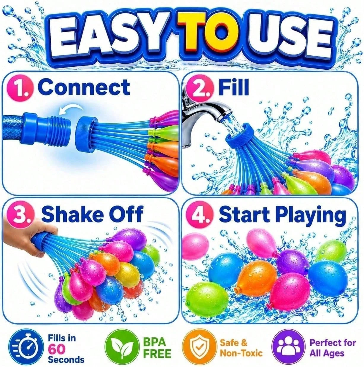 111/1110pcs Water Balloons Quick Fill – 1000PCS Refill Kit, Fast Fill & Self-Sealing Water Bombs For Kids & Adults, Outdoor Summer Games, Pool, Party & Backyard Fun