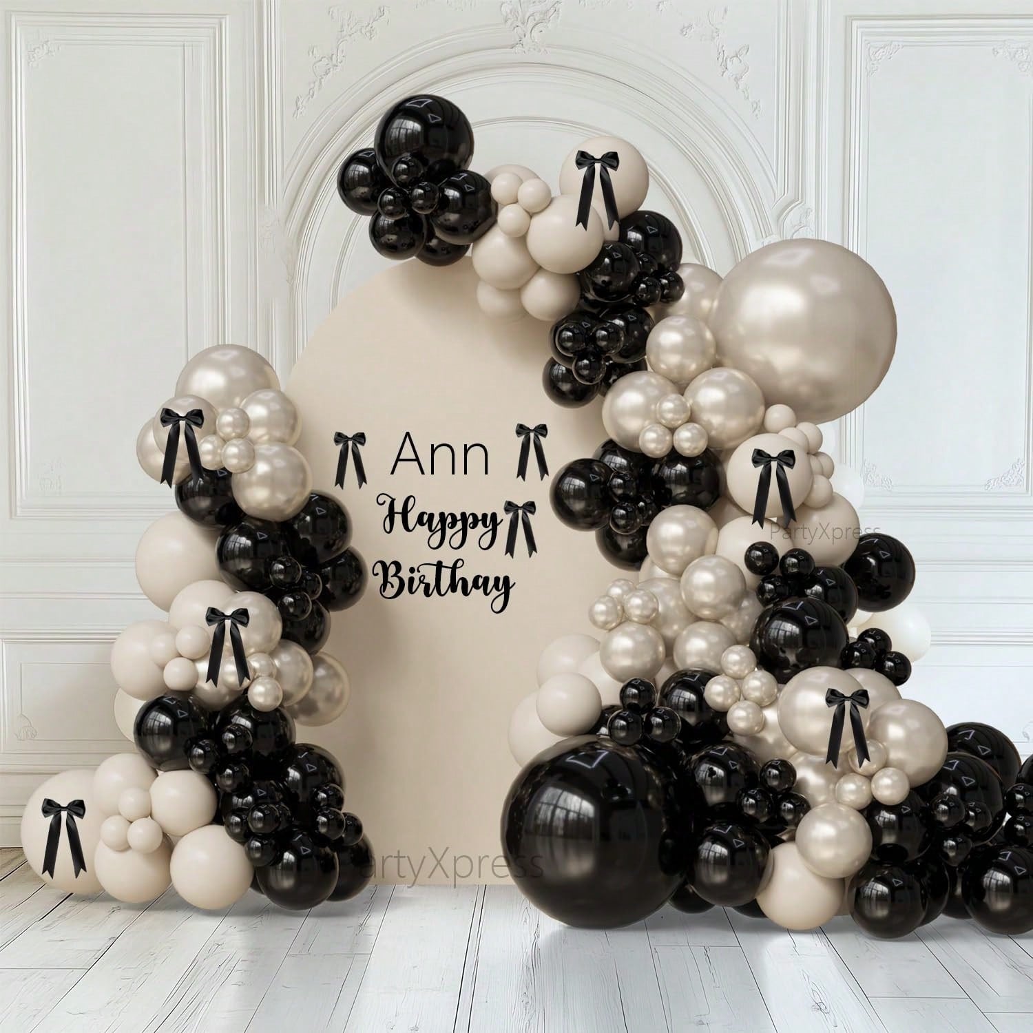 111 Pieces Of Pearl Sand White Black Balloon Wreath Arch Set, Boys, Girls, Children's Birthdays, Baby Showers, Graduation Weddings, Party Decorations