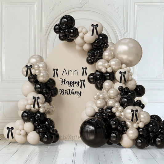 111 Pieces Of Pearl Sand White Black Balloon Wreath Arch Set, Boys, Girls, Children's Birthdays, Baby Showers, Graduation Weddings, Party Decorations