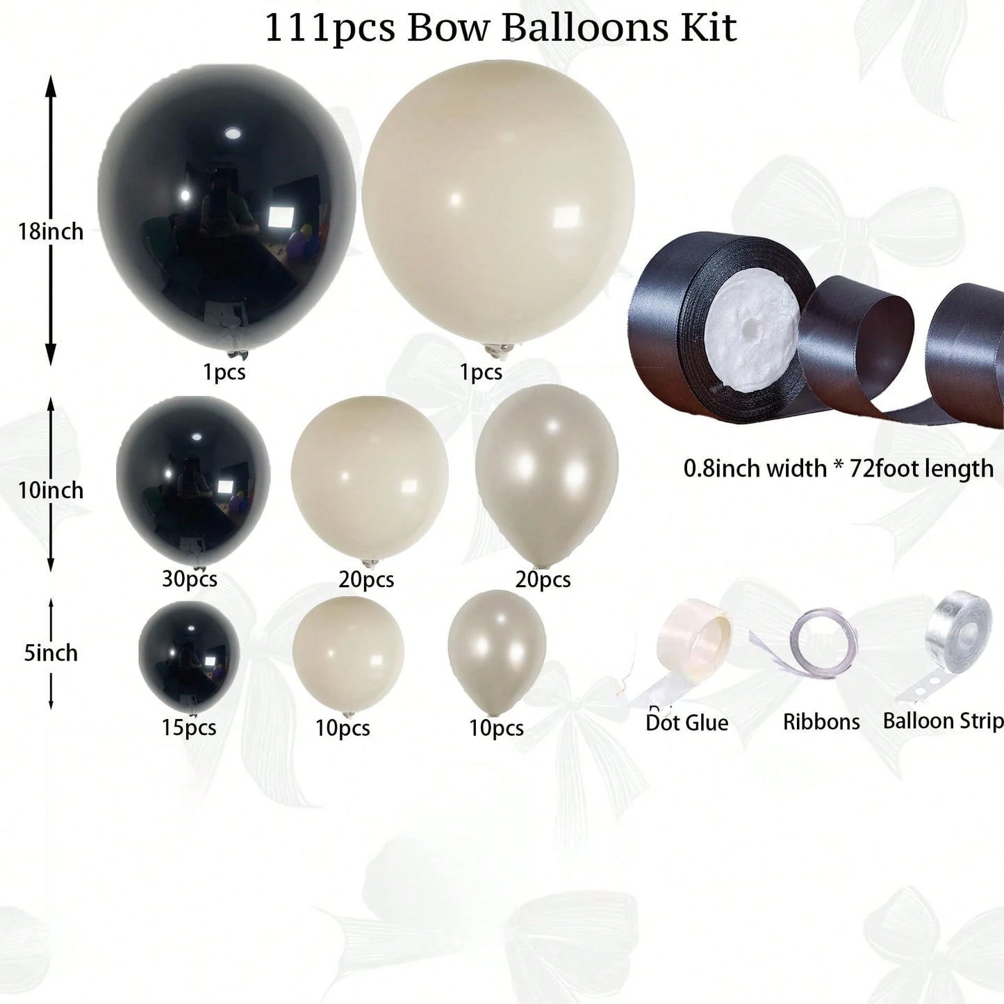 111 Pieces Of Pearl Sand White Black Balloon Wreath Arch Set, Boys, Girls, Children's Birthdays, Baby Showers, Graduation Weddings, Party Decorations