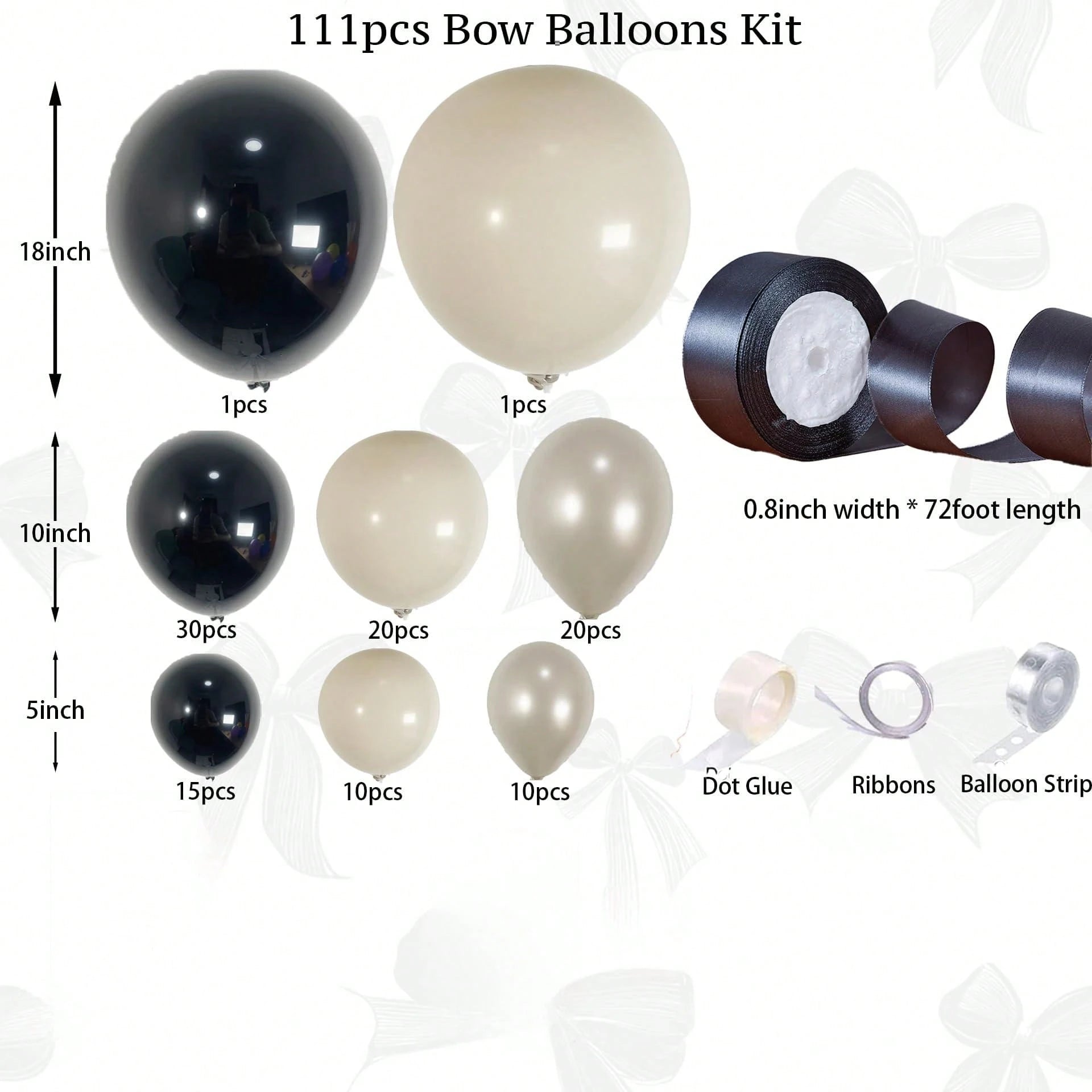 111 Pieces Of Pearl Sand White Black Balloon Wreath Arch Set, Boys, Girls, Children's Birthdays, Baby Showers, Graduation Weddings, Party Decorations