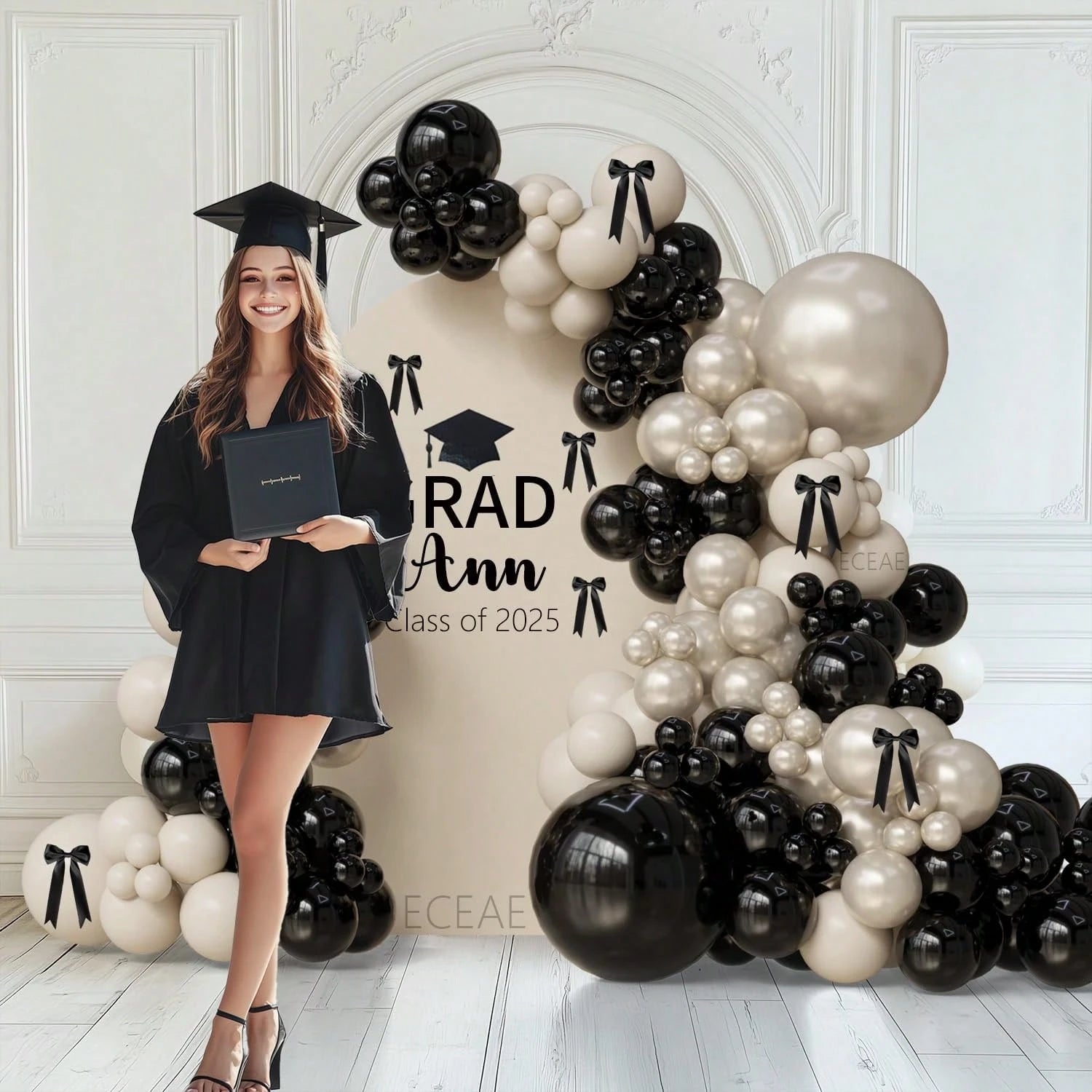111 Pieces Of Pearl Sand White Black Balloon Wreath Arch Set, Boys, Girls, Children's Birthdays, Baby Showers, Graduation Weddings, Party Decorations