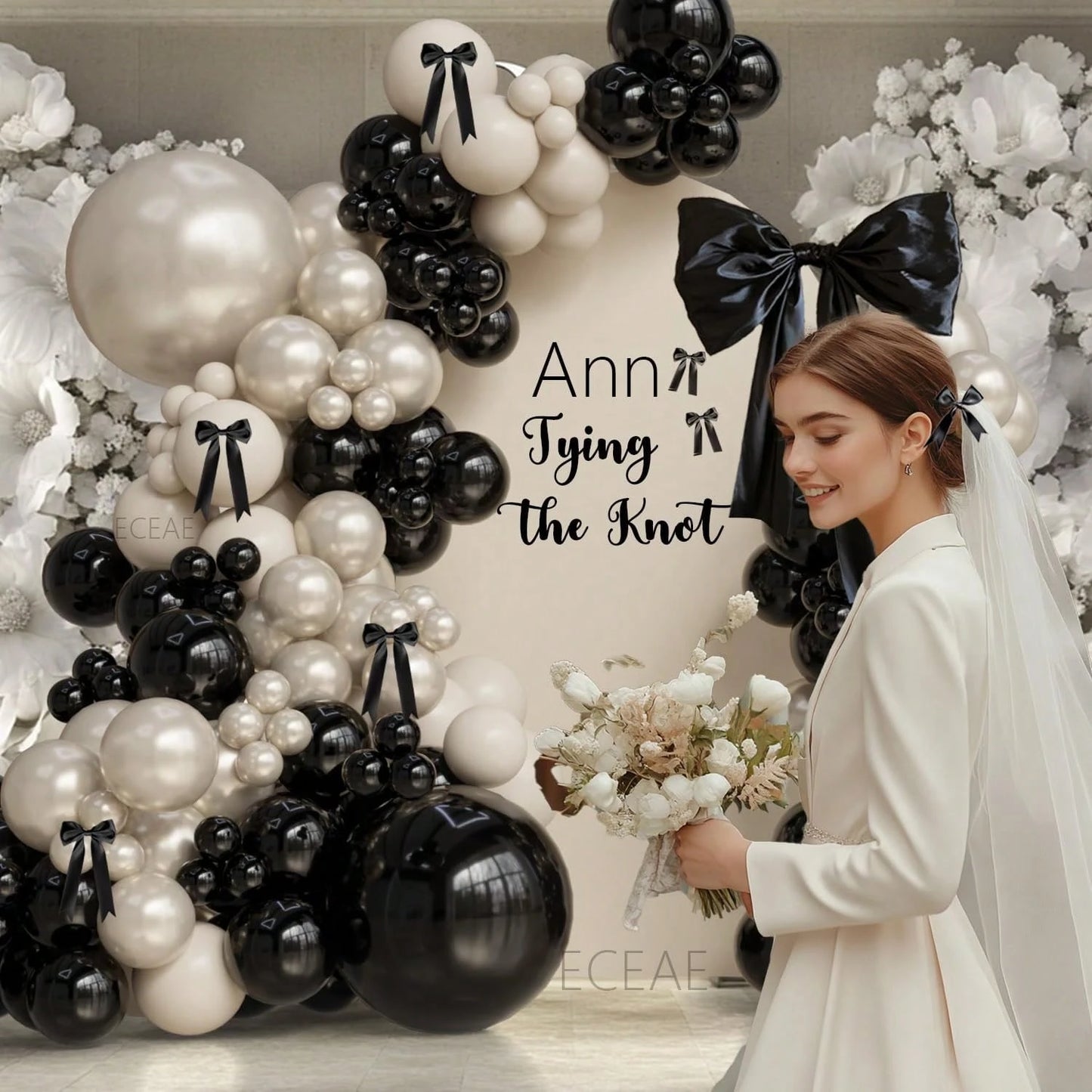 111 Pieces Of Pearl Sand White Black Balloon Wreath Arch Set, Boys, Girls, Children's Birthdays, Baby Showers, Graduation Weddings, Party Decorations