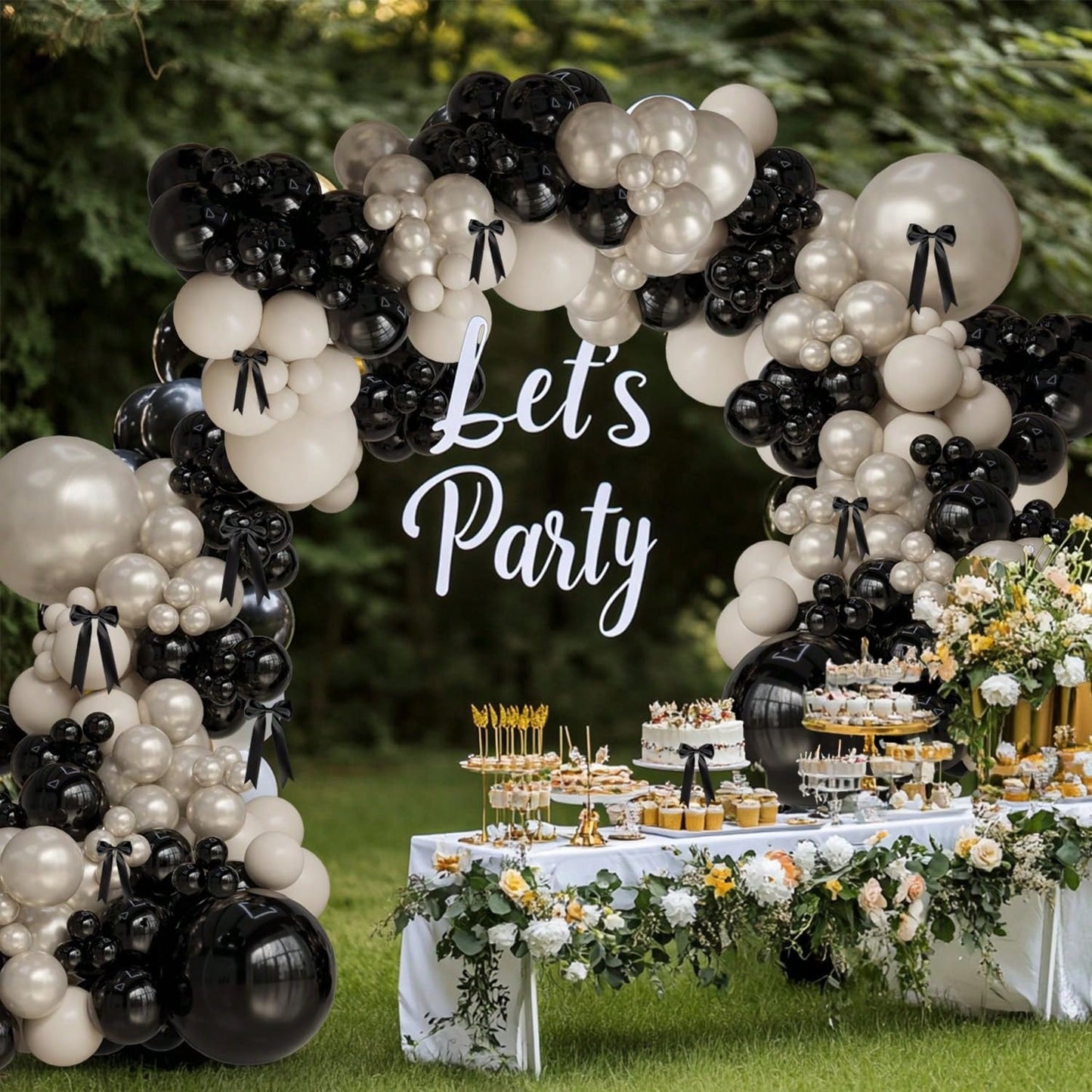 111 Pieces Of Pearl Sand White Black Balloon Wreath Arch Set, Boys, Girls, Children's Birthdays, Baby Showers, Graduation Weddings, Party Decorations