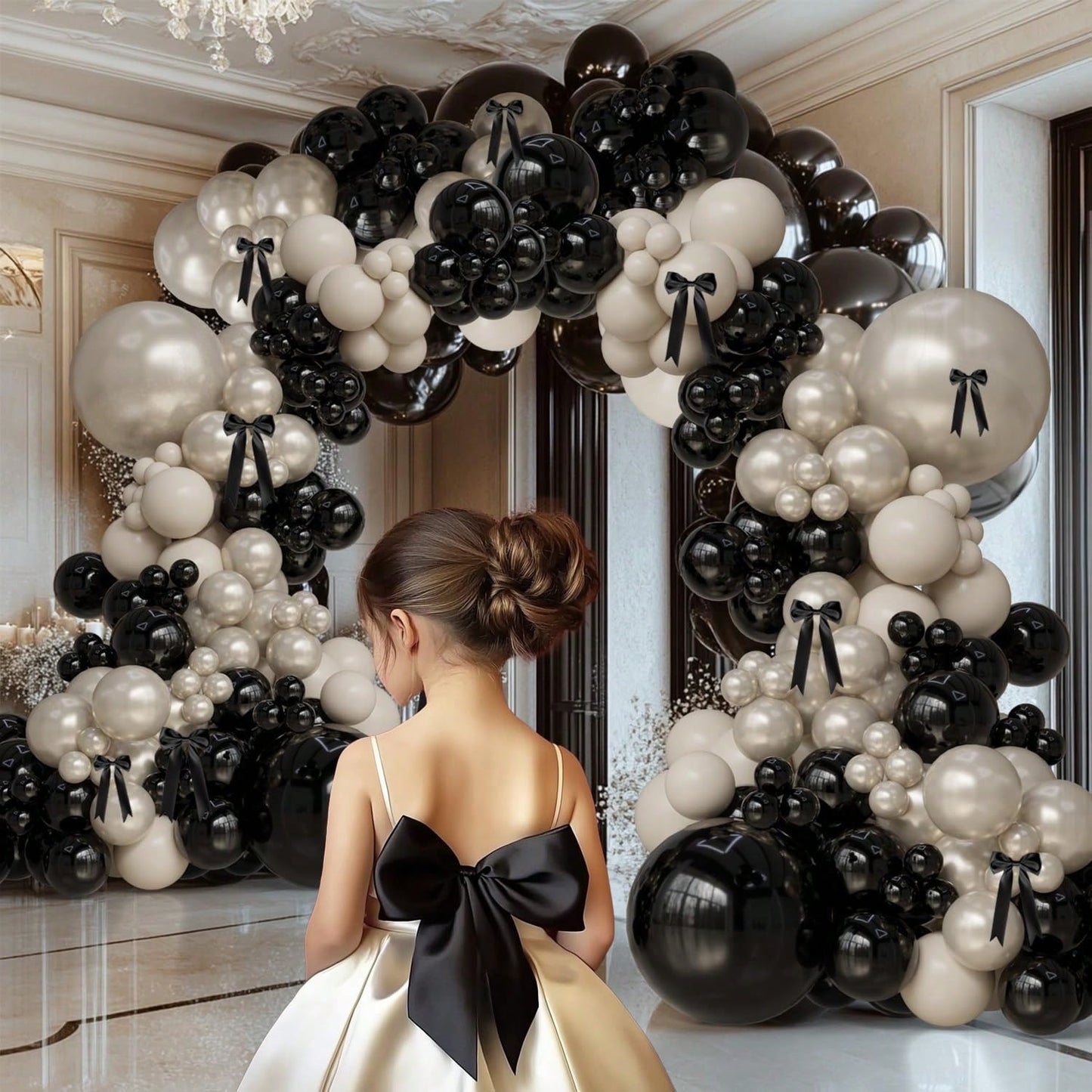 111 Pieces Of Pearl Sand White Black Balloon Wreath Arch Set, Boys, Girls, Children's Birthdays, Baby Showers, Graduation Weddings, Party Decorations