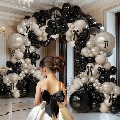 111 Pieces Of Pearl Sand White Black Balloon Wreath Arch Set, Boys, Girls, Children's Birthdays, Baby Showers, Graduation Weddings, Party Decorations