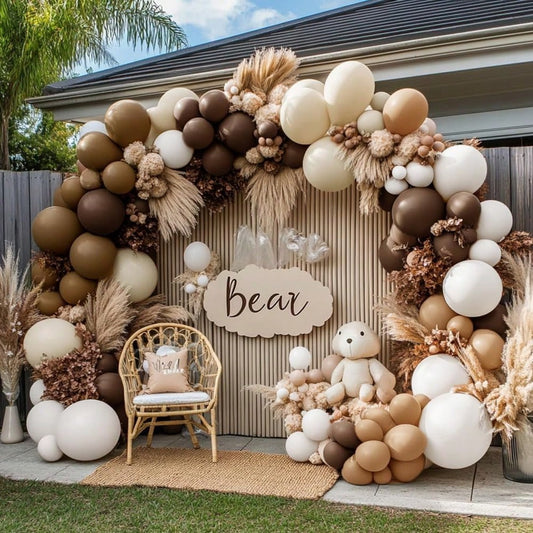 119pcs Brown Balloon Arch Set, Sand White Brown Cream, Baby Shower, Boy Girl Kids Birthday, Autumn Wedding Party Decoration