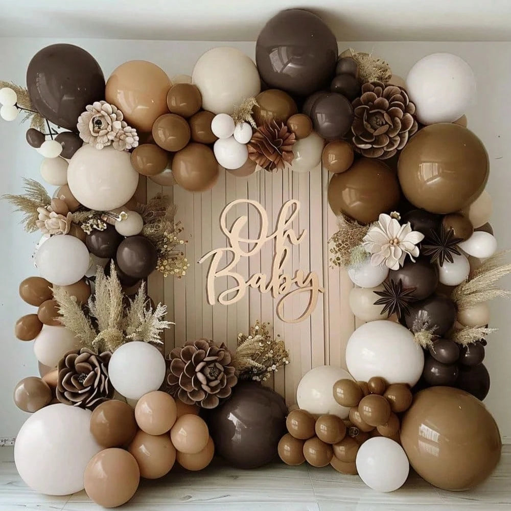 119pcs Brown Balloon Arch Set, Sand White Brown Cream, Baby Shower, Boy Girl Kids Birthday, Autumn Wedding Party Decoration