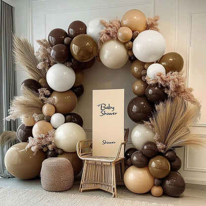 119pcs Brown Balloon Arch Set, Sand White Brown Cream, Baby Shower, Boy Girl Kids Birthday, Autumn Wedding Party Decoration