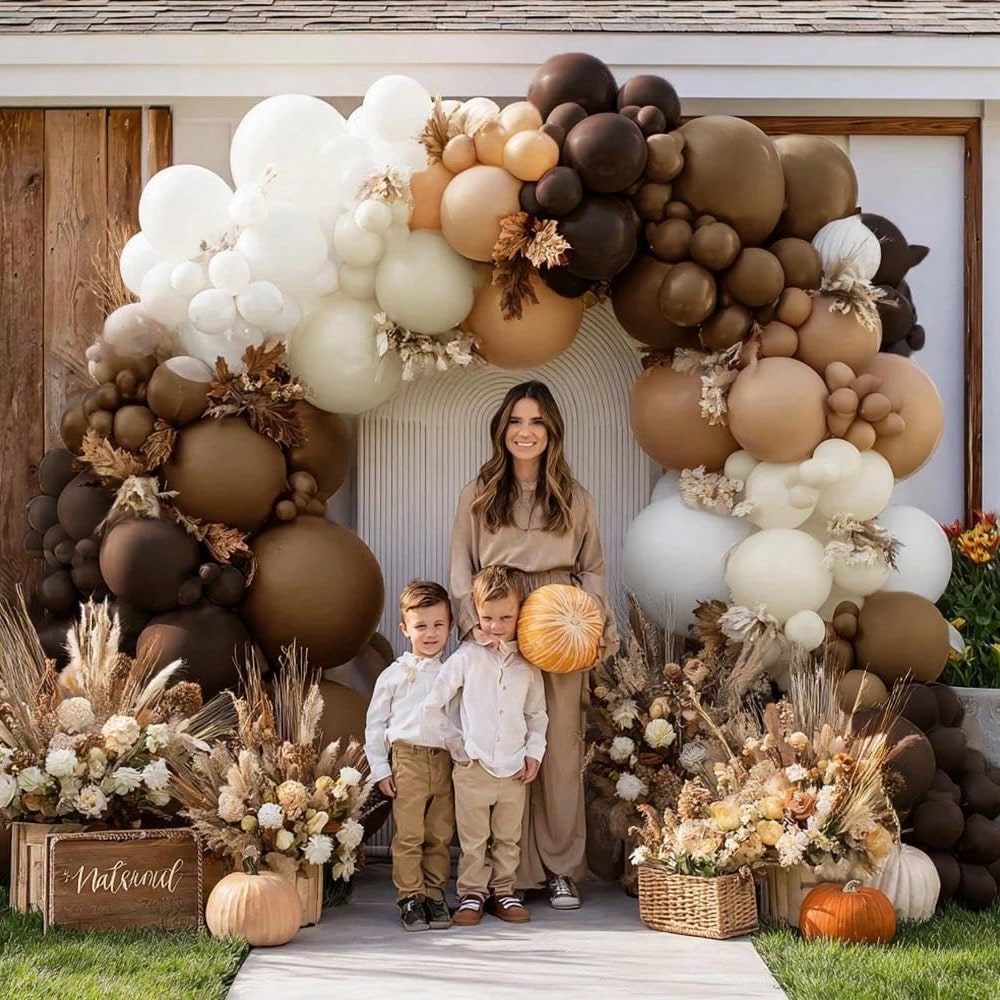 119pcs Brown Balloon Arch Set, Sand White Brown Cream, Baby Shower, Boy Girl Kids Birthday, Autumn Wedding Party Decoration