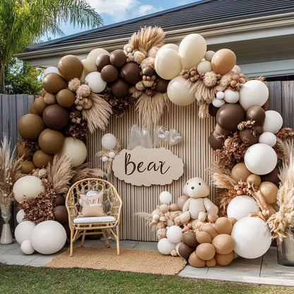 119pcs Brown Balloon Arch Set, Sand White Brown Cream, Baby Shower, Boy Girl Kids Birthday, Autumn Wedding Party Decoration