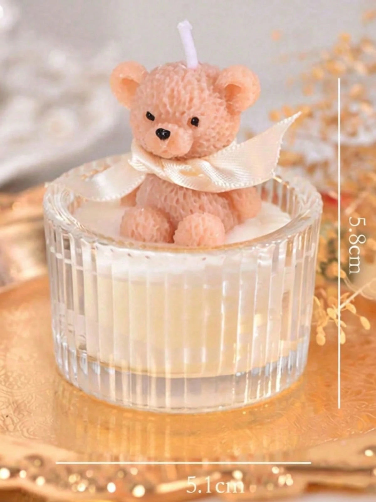 12/6pcs Cute Bear Candles, Soy Wax Ribbed Glass Cup Bear Scented Candles, Cream INS Style Ribbon Mesh Gift Candle Cups, Suitable For Home Decor, Party Gathering, Table Decoration, Holiday Gift, Dinner