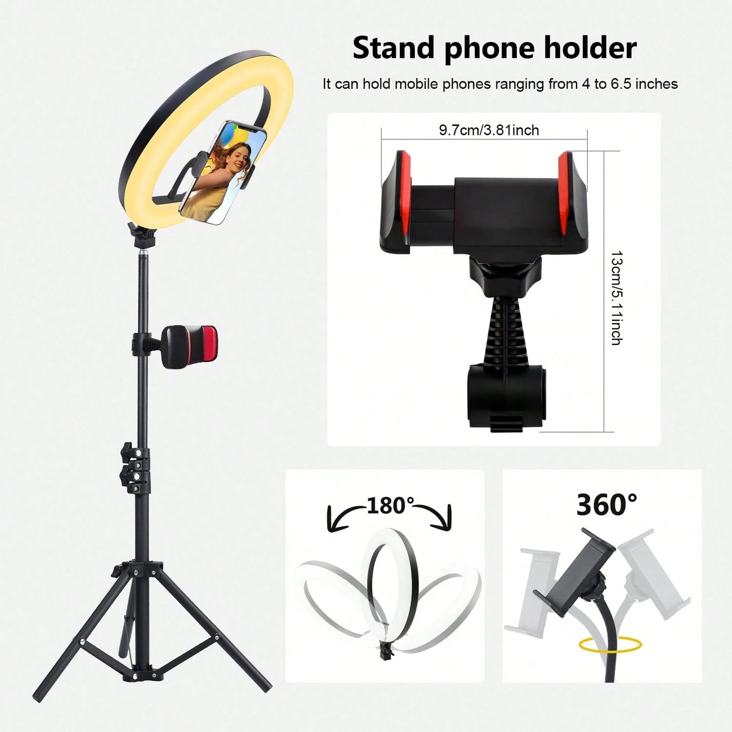 12-Inch LED Selfie Ring Light| Live Streaming Lighting| Multi-Functional LED Ring Light, With Segmented Telescopic Tripod, 3 Color Modes & Button Brightness Adjustment, Suitable For Mobile Phone LE